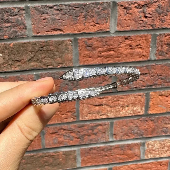 Serpenti Snake Crystal Silver Cuff Bracelet - Picture 12 of 16